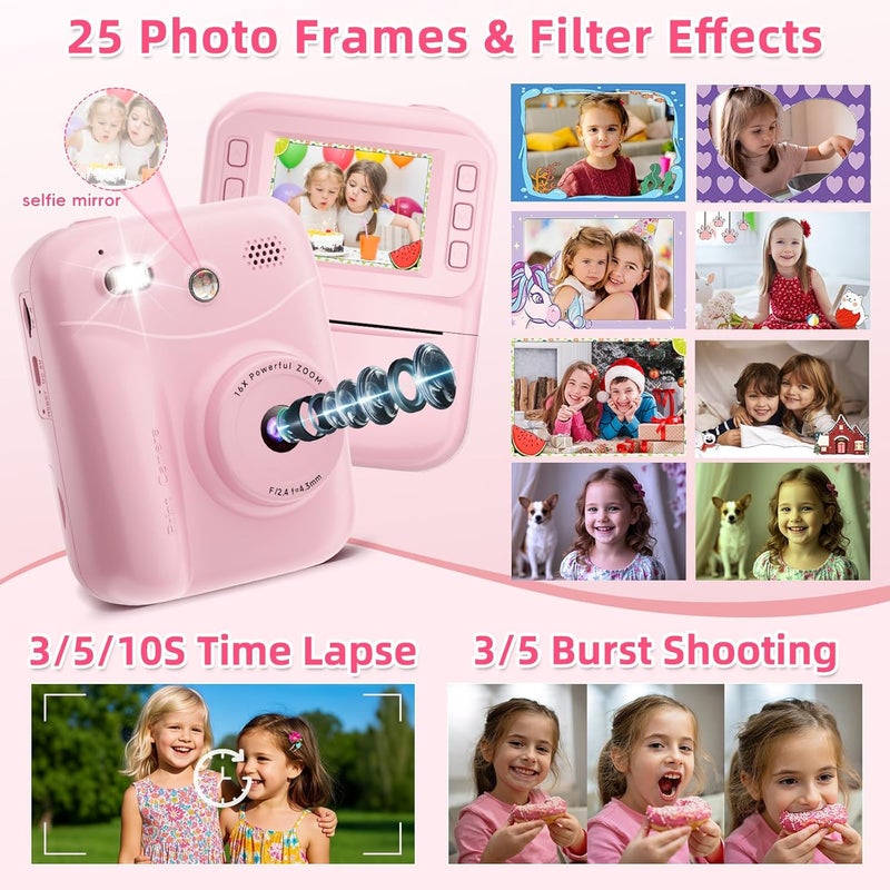 MINIBEAR Kids Camera Instant Print Camera for Kids Digital Camera Toddler Toys Christmas Birthday Gifts for 3 4 5 6 7 8 9 10 Year Old Girls Boys, Pink - Image 4